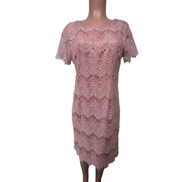 Preston & York Felecia Short Sleeve Lace Sheath Dress Women's Size 12 Pink NWT - Picture 1 of 12